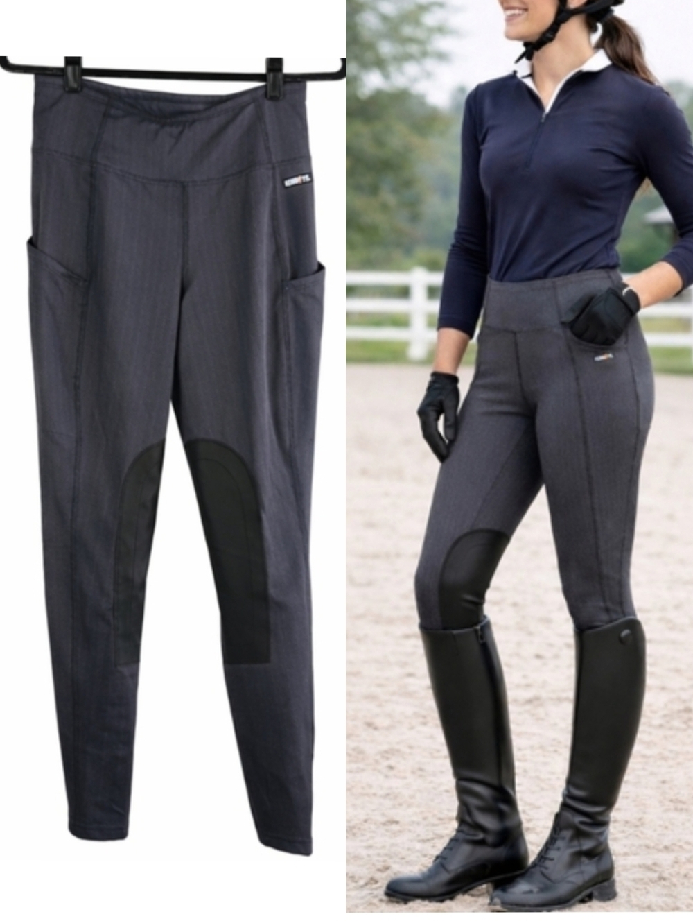 Kerrits Fleece Lite II Knee Patch Riding Tights Peppercorn Gray Equestrian Small